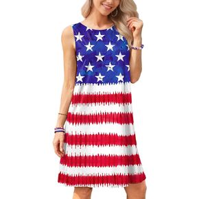 For G and PL Women's 4th of July Patriotic American Flag Sleeveless T-Shirts Dress