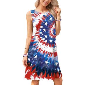 For G and PL Women's 4th of July Patriotic American Flag Sleeveless T-Shirts Dress