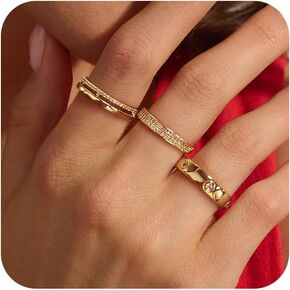 ASCOMY Gold Rings for Women Non Tarnish Stackable Ring Set Dainty 14K Gold/Silver Plated Stacking Rings Cubic Zirconia Thumb Rings Eternity Promise Ring for Her Infinity Wedding Band Ring Size 6-10