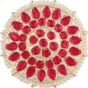 I Jewels 18k Gold Plated Indian Wedding Bollywood Pink Kundan & Pearl Studded Adjustable Finger Ring for Women (FL209Q)