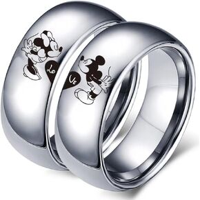 Love Heart Rings for Couples Mickey Minnie's Kiss Romantic Promise Rings Wedding Bands for Him and Her Stainless Steel Band Size 5-13