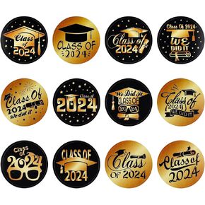 240pcs / 20 Sheets Graduation Sticker Seals, 1.5 Inch Round Graduation Stickers Gold and Black Class of 2024 Stickers Graduation Cap Congrats Grad Labels for Envelopes Gift Grad Party Supplies