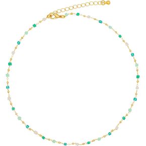 YOOESTORES82 Bohemia Colorful Beaded Beads Choker Necklace for Women Girls,Simple Fresh Green Crystal Beaded Square Round Bead Choker Necklace