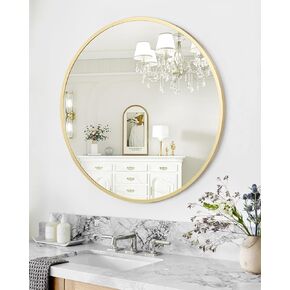 Round Mirror, 32 inch Circle Mirror, Black Metal Frame Round Mirror for Wall, Round Bathroom Mirror for Wall Decor, Round Wall Mirror for Entryway, Living Room, Dining Room, Easy to Install