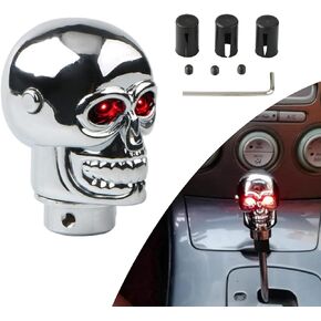 1 PC Car Shift Knob, Aluminum Alloy Gear Stick, Shift Head with Led Light, Gear Knob Replacement, Automotive Part, Skull Decoration, Universal for Most Cars, Trucks, SUVs (Red)