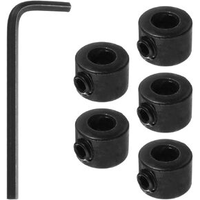 5pcs 4mm Drill Stop Collar Set Depth Stop, Adjustable High Speed Steel Drilling Limit Ring, Anodizing Surface Dowel Shaft Chuck Positioner with Hex Wrench Black