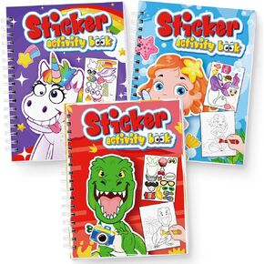 Make-a-Face Stickers Coloring Books 3-Pack,Unicorn,Dinosaur,Mermaid On The Go Travel Trip Must Have Toys Activity Pad Airplane Activities for Toddlers Kids Ages 4-8