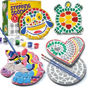 Stepping Stones Painting Kit for Kids - Outdoor Easter Crafts - Paint 5 Garden Stone - Unicorn Craft Kits for Boys, Girls Ages 6-12 - Gifts for Boy, Girl Age 6, 7, 8, 9, 10 + Year Old - Summer Gift