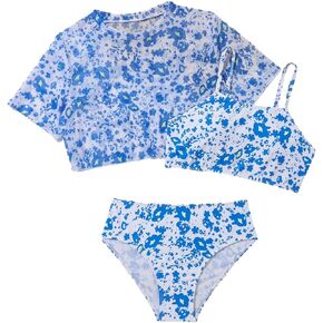 Milumia Girl's 3 Piece Allover Print Spaghetti Strap Bikini Swimsuits with Coverup Top