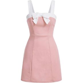 Milumia Women's Bow Color Block Flare Cami Dress Sleeveless Flare Short Mini Dresses