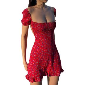 Women Y2K Print Mini Dress Backless Sleeveless Floral Short Bodycon Dress 90s Girls Vintage Elegant Dress Streetwear