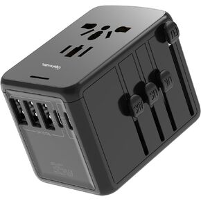 Universal Travel Adapter 35W PD Fast Charging Offers 3X2.4A USB-A Ports, 2X USB-C Ports and Multi AC Outlet, International Plug Converter Worldwide Travel Charger All in One for EU US UK AUS