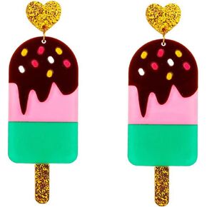 Acrylic Earrings for Women Teen Girls, Cute Resin Acrylic Donuts Ice Cream Popsicles Guitar Dangle Drop Earrings Multicolor Rainbow Oval Thick Chunky Long Link Chain Earrings Funny 80s Acrylic Lightweight Jewelry Gifts