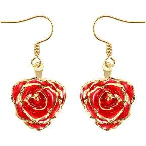 24K Gold Dipped Rose Earrings for Women and Girls,Fashion Golden Dipped Rose Earrings Best Gift for Girlfriend Wife Women on Valentines Day Anniversary Birthday