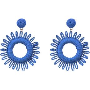 Boho Rattan Flower Statement Dangle Earrings for Women Girls Handmade Hollow Out Floral Big Charms Drop Dangling Stud Earring for Bohemian Christmas Holiday Birthday Beach Y2K Jewelry Gifts