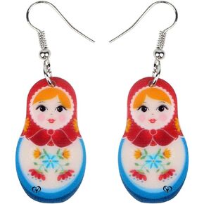 Acrylic Russian Matryoshka Doll Earrings Dangle Drop Charm Jewelry For Women Girls Novelty Gifts