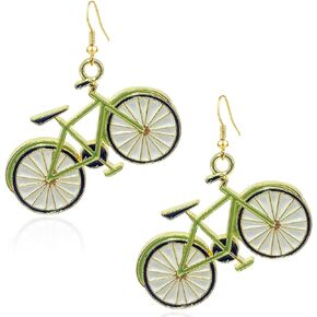 Bike Drop Earrings Unique Handmade Lightweight green Bicycle Dangle Hook Earrings for Women Girls