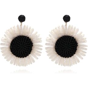 Bohemian Lafite Grass Three-D Sunflower Large Lightweight Dangle Drop Earrings Natural Simulation Floral Summer Stud Earrings For Women Girls Jewelry Gifts