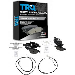 TRQ Front & Rear Premium Posi Ceramic Disc Brake Pads & Wear Sensors Kit Compatible with BMW