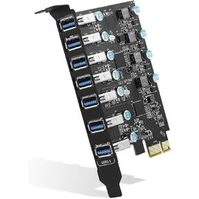 7-Port USB 3.0 PCI Express Expansion Card for Windows 11/10/8/7/Vista/XP, Connects 7 Devices PCIe Card Connector USB 3.2 (USB 3.1) Gen1 Card Internal Hub