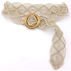 Belts Boho Woven Rattan Straw Rope Braid Waist Belt with O-Ring Wooden Buckle Bohemian Style Skirt Fashion Skinny Macrame Waistband for Women Girls