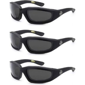 OWL Pouch Choppers Protective Polycarbonate Motorcycle Riding Goggle Glasses Smoke 3 Pairs