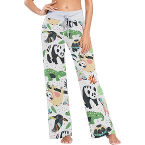 Zoo Animals Women's Pajama Pants Sloth Panda Turtle Loose Wide Leg Pant Casual Drawstring Sweatpants XS