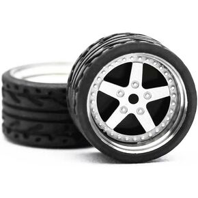 Carlomo 1/64 Scale N-Class Alloy Wheels and Rubber Tires with Axles Detail Up Kits (4pcs/1 Kit) Modified Parts for 1:64 Diecast Model Cars (N006)
