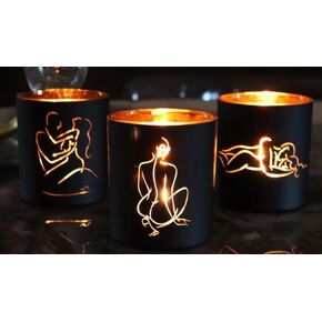 Elegant Love Glass Votive Tealight Candle Jar holder with Black/Gold Designs, Perfect for Weddings, parties, table decor, love, romantic mood setting, fireplace, mantel, and Home Decor - 3PCS