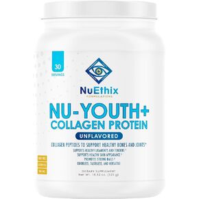 NuEthix Formulations Nu-Youth + Collagen Protein, Collagen Peptides, May Help Support Bones and Joints Dietary Supplement, 30 Servings