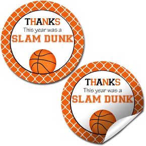 Basketball Slam Dunk Sports Themed Teacher Appreciation Thank You Sticker Labels, 40 2" Party Circle Stickers by AmandaCreation, Great for Envelope Seals & Gift Bags