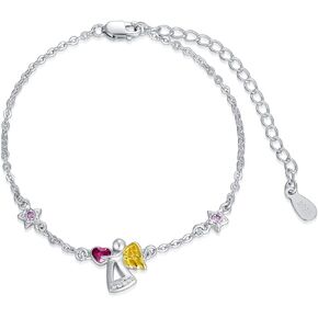 AOBOCO Sterling Silver Guardian Angel Bracelet, Baptism Communion Birthday Gifts for Girls