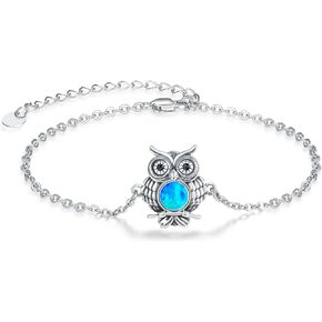 Palpitate Owl Bracelet Opal Owl Bracelets for Women 925 Sterling Silver Charm Owl Jewelry Gifts for Women Girls Her