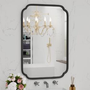 Black Bathroom Mirror for Over Sink 20" x 30" Modern Rounded Rectangle Bathroom Vanity Mirror with Metal Framed Wall Mounted Decorative Mirror (Horizontal/Vertical)