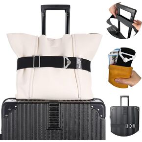 Travel Belt for Luggage, Add a Bag Luggage Straps Suitcase Travel Belt Over Handle for Carry On Bag, Adjustable 2-in-1 Elastic Luggage Belt Bag Bungee Travel Essential Accessories(DK-Black)