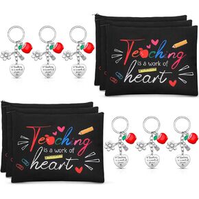 12 PCS Teacher Appreciation Gift Set 6 Teacher Kit Makeup Cosmetic Bags and 6 Teacher Keychains Valentines Graduation Gifts for Teacher (Fresh Style)