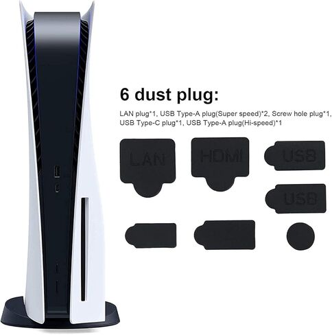 7PCS LAN HDMI Type-C USB Dock Dust Plug Silicone Dust Proof Cover Dust Stopper Dustproof Case Kits for PS5 Game Console in Kuwait