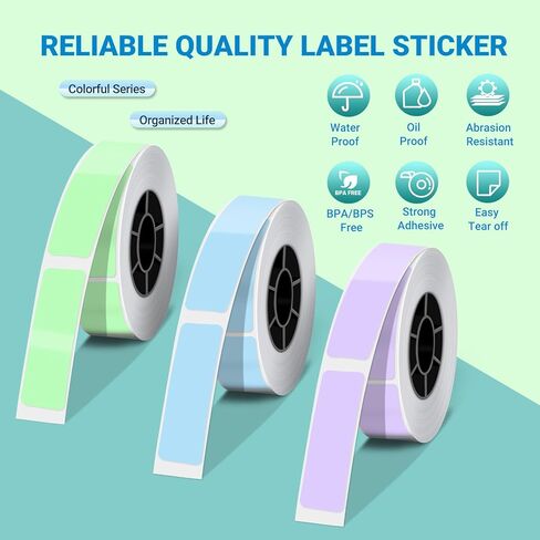 X1 Label Maker Tape, Genuine Thermal Label Print Paper 0.47"×1.57"(12×40mm), Standard Laminated Office Labeling Tape Replacement, 160 Tapes/Roll, 3-Roll, Green/Purple/Blue in Kuwait