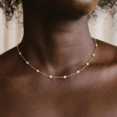 MEVECCO Gold Chain Choker Necklace,14K Gold Plated Dainty Pearl Chain Necklace Delicate Fashion Choker Necklace Jewelry Gift for Women in Saudi Arabia