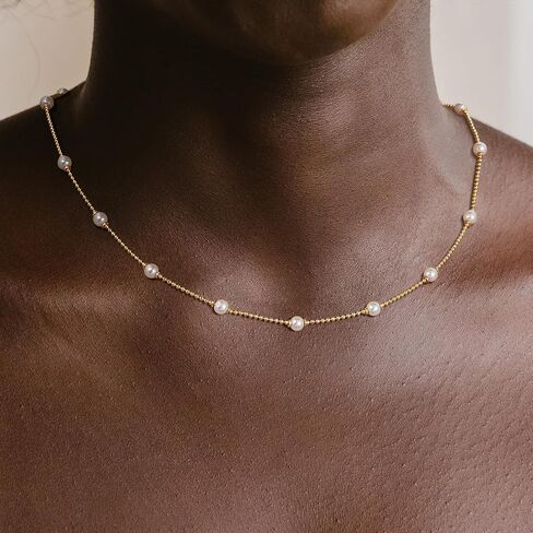 MEVECCO Gold Chain Choker Necklace,14K Gold Plated Dainty Pearl Chain Necklace Delicate Fashion Choker Necklace Jewelry Gift for Women in Saudi Arabia