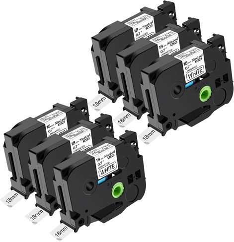 NineLeaf 6 Pack 18mm Label Tape Compatible for Brother P-Touch TZe-241 TZe241 TZ-241 TZ241 TZe Label Tape 18mm 0.7 Laminated White 3/4 inch for PT-D400 PT-D600 PT-D610BT PT-D410 PT-D460BT Label Maker in Saudi Arabia