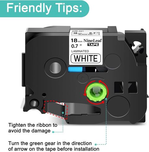 NineLeaf 6 Pack 18mm Label Tape Compatible for Brother P-Touch TZe-241 TZe241 TZ-241 TZ241 TZe Label Tape 18mm 0.7 Laminated White 3/4 inch for PT-D400 PT-D600 PT-D610BT PT-D410 PT-D460BT Label Maker in Saudi Arabia