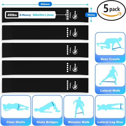 أربطة مقاومة، أربطة للتمرين للنساء والرجال، مجموعة من 5 أربطة مطاطية شديدة المقاومة للتمرين، شريط مطاطي للياقة البدنية الرائعة (أسود) in Kuwait
