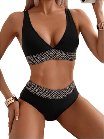 Verdusa Women's V Neck High Waisted Bikini Swimsuit Two Piece Bathing Suits in Saudi Arabia