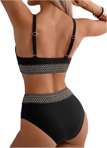 Verdusa Women's V Neck High Waisted Bikini Swimsuit Two Piece Bathing Suits in Saudi Arabia