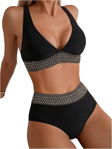 Verdusa Women's V Neck High Waisted Bikini Swimsuit Two Piece Bathing Suits in Saudi Arabia