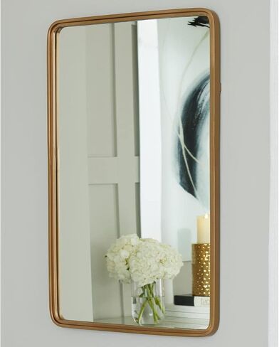Signature Design by Ashley Brocky 32" Contemporary Round Wall Mounted Accent Mirror, White in Saudi Arabia