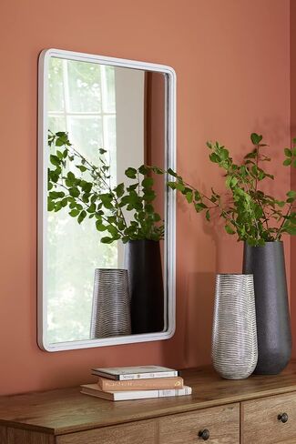 Signature Design by Ashley Brocky 32" Contemporary Round Wall Mounted Accent Mirror, White in Saudi Arabia