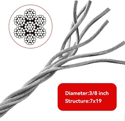 Winch Cable,Towing Cable Heavy Duty,with Swivel Hook 3/8 inch 7x19 Stranded Construction 13980 lbs Breaking Strength for Crane Tow Truck with 1 Swivel Hook 100FT in Saudi Arabia