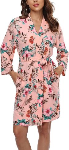 Ferrendo Women's Kimono Robes Short Knit Bathrobes Lightweight Soft Cotton Loungewear Ladies Sleepwear S-XXL in Saudi Arabia
